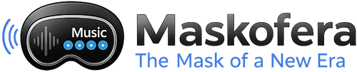 Maskofera official brand logo and banner with Bluetooth sleep mask icon and tagline: The Mask of a New Era.
