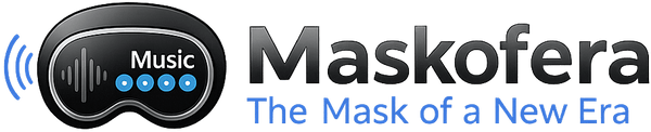 Maskofera official brand logo and banner with Bluetooth sleep mask icon and tagline: The Mask of a New Era.